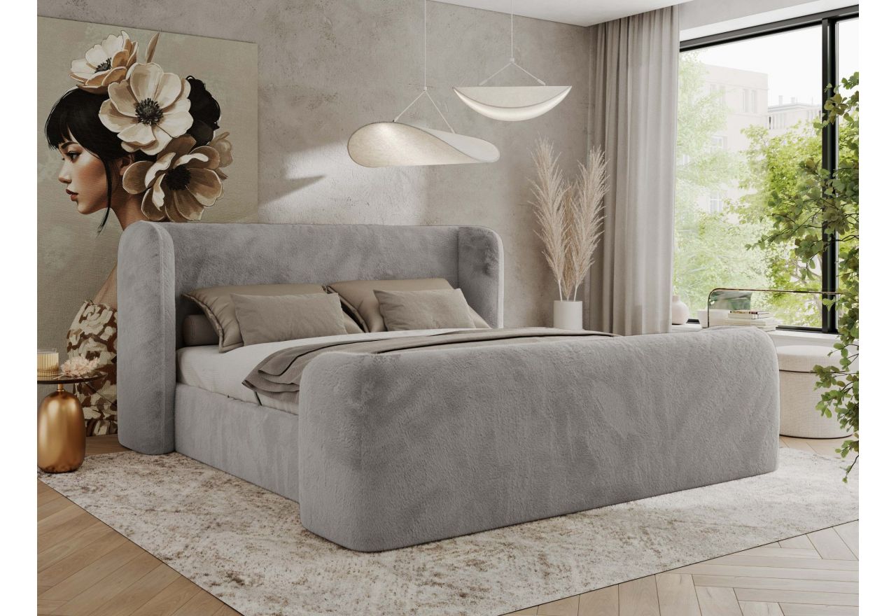 Łóżko tapicerowane EMORA CLASSIC DUO 140x200 - materac multipocket - jasnoszary, plusz