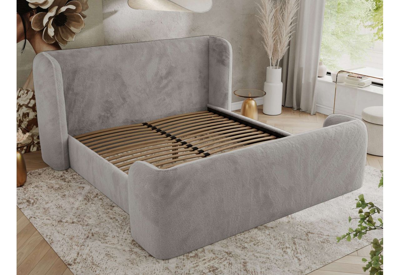 Łóżko tapicerowane EMORA CLASSIC DUO 140x200 - materac multipocket - jasnoszary, plusz