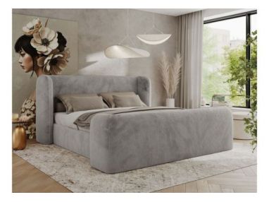Łóżko tapicerowane EMORA CLASSIC DUO 160x200 - materac multipocket - jasnoszary, plusz