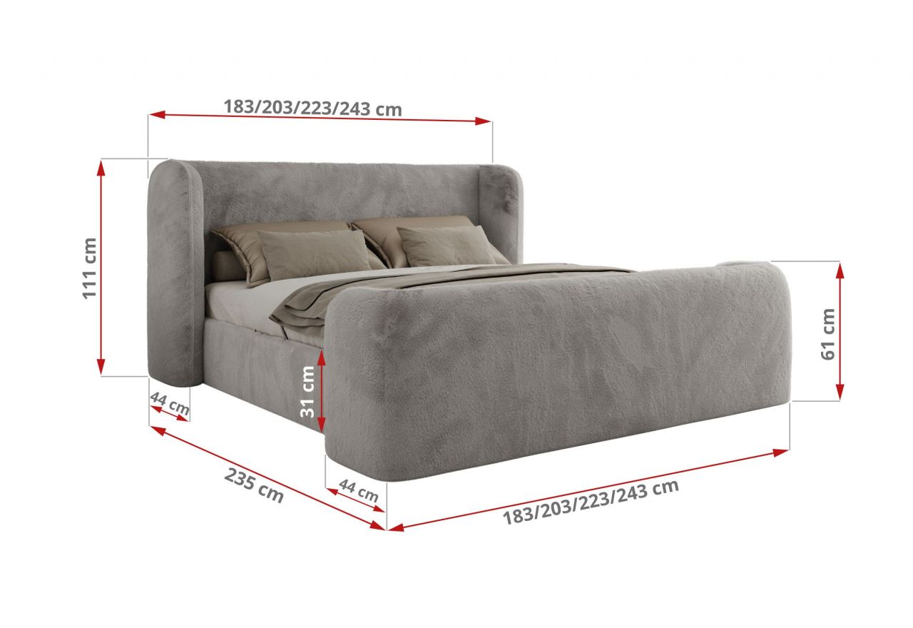 Łóżko tapicerowane EMORA CLASSIC DUO 180x200 - materac multipocket - jasnoszary, plusz