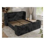 Łóżko tapicerowane EMORA CLASSIC DUO 140x200 - materac pocket - ciemnoszary, plusz