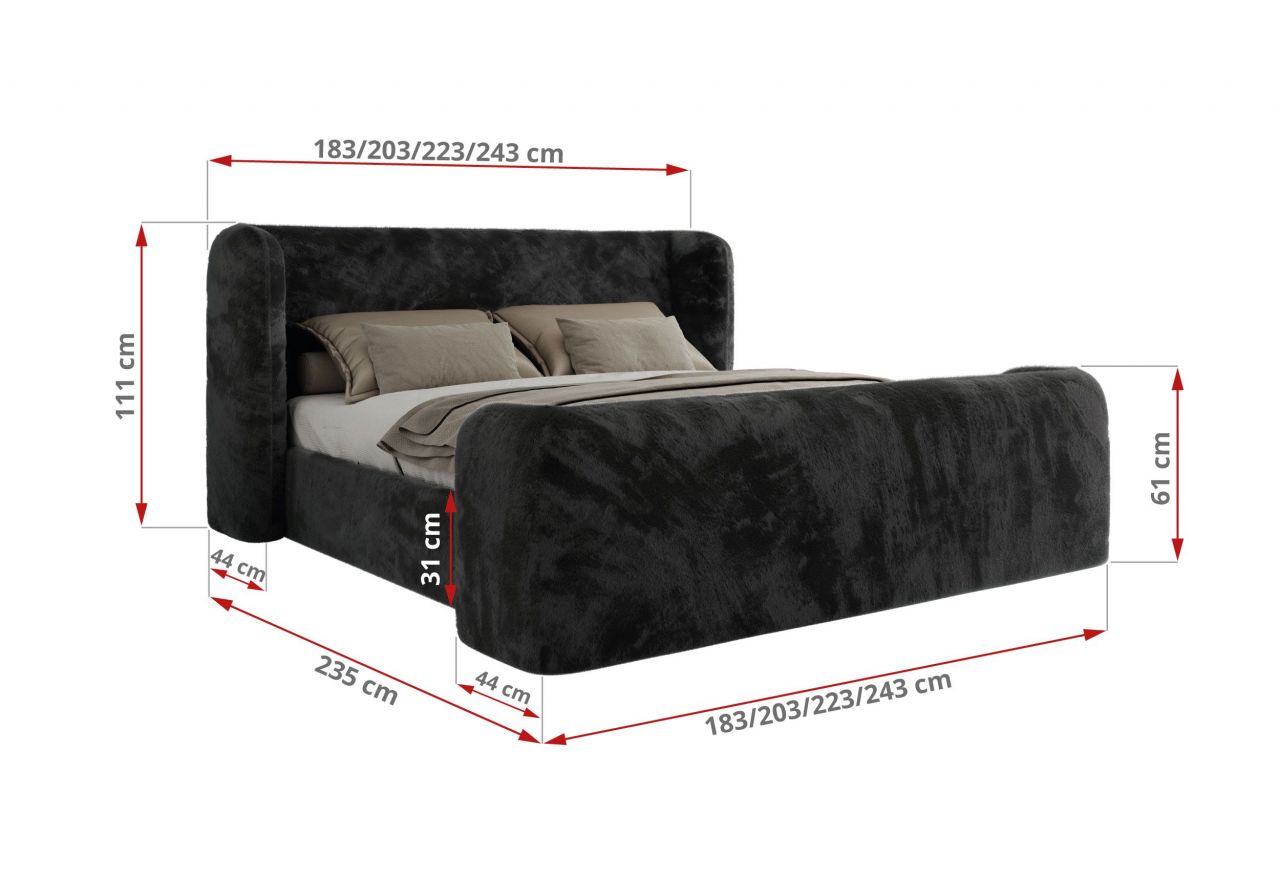 Łóżko tapicerowane EMORA CLASSIC DUO 140x200 - materac pocket - ciemnoszary, plusz