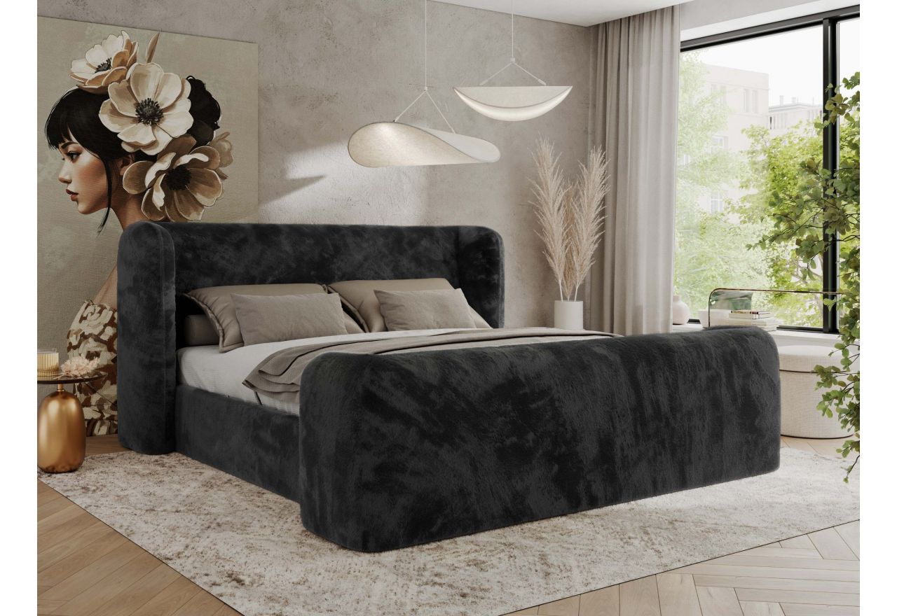 Łóżko tapicerowane EMORA CLASSIC DUO 180x200 - materac pocket - ciemnoszary, plusz