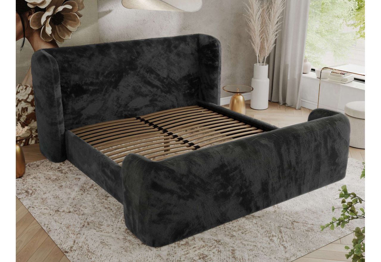 Łóżko tapicerowane EMORA CLASSIC DUO 180x200 - materac pocket - ciemnoszary, plusz