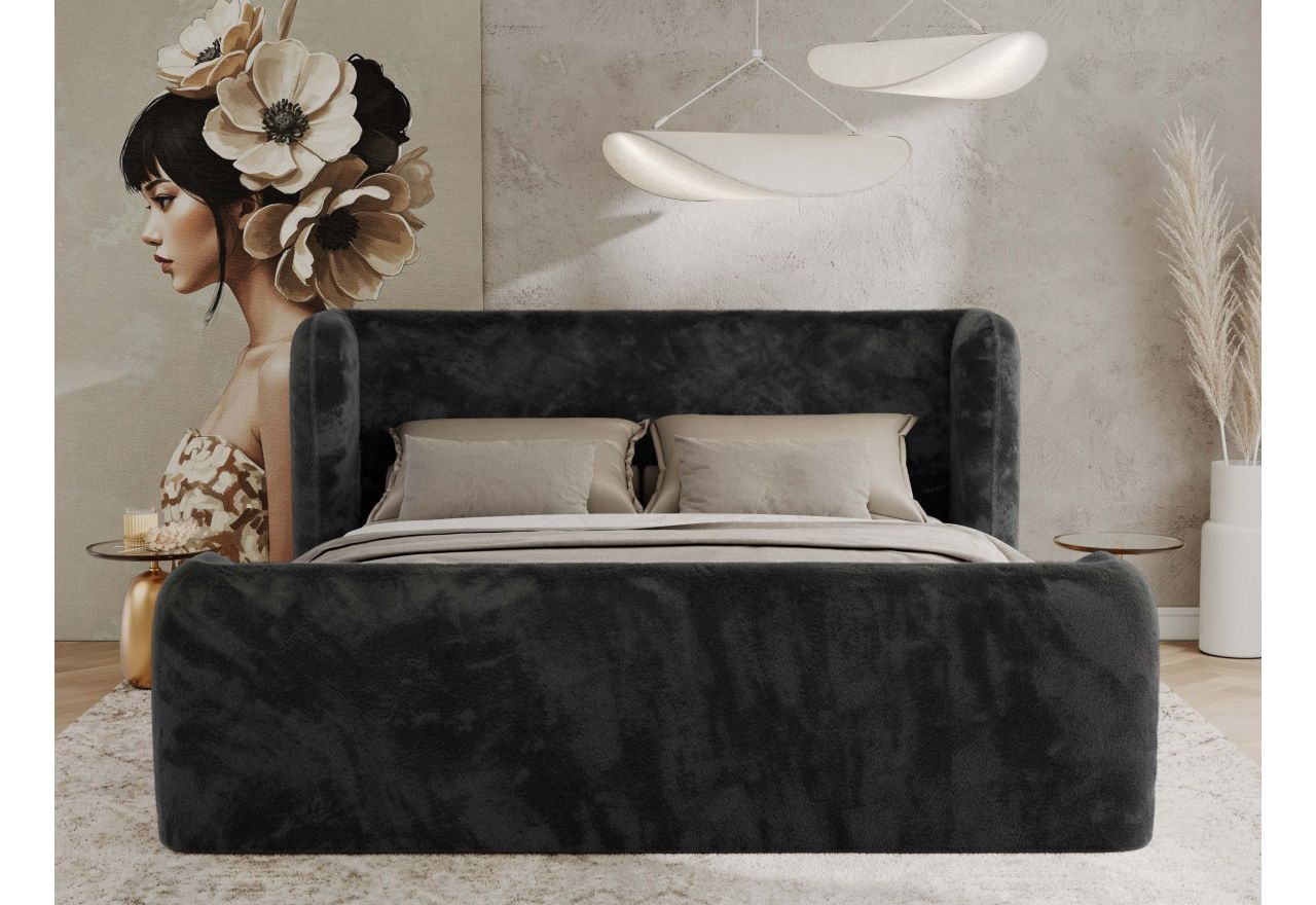 Łóżko tapicerowane EMORA CLASSIC DUO 180x200 - materac multipocket - ciemnoszary, plusz