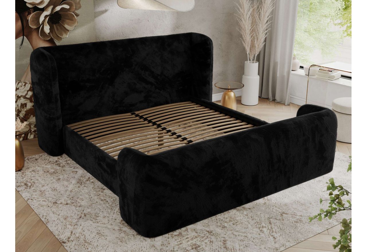 Łóżko tapicerowane EMORA CLASSIC DUO 160x200 - materac piankowy - czarny, plusz