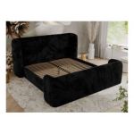 Łóżko tapicerowane EMORA CLASSIC DUO 180x200 - materac piankowy - czarny, plusz
