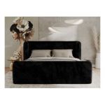 Łóżko tapicerowane EMORA CLASSIC DUO 200x200 - materac piankowy - czarny, plusz