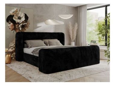 Łóżko tapicerowane EMORA CLASSIC DUO 140x200 - materac multipocket - czarny, plusz