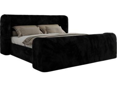 Łóżko tapicerowane EMORA CLASSIC DUO 140x200 - materac multipocket - czarny, plusz