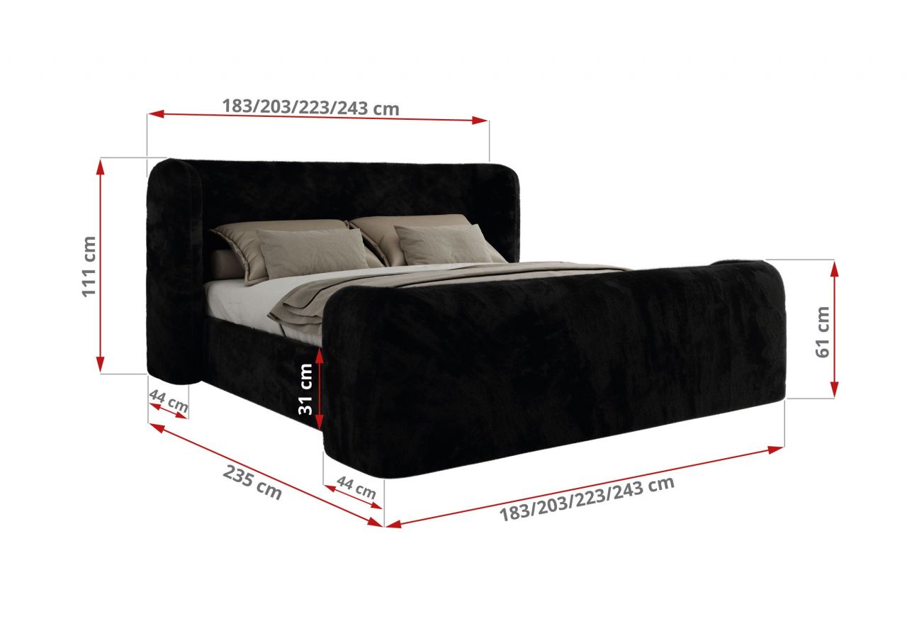 Łóżko tapicerowane EMORA CLASSIC DUO 140x200 - materac multipocket - czarny, plusz