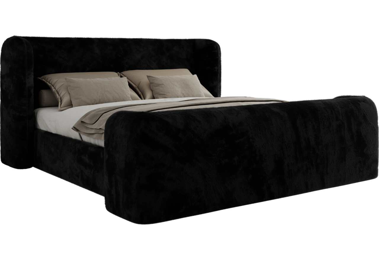 Łóżko tapicerowane EMORA CLASSIC DUO 160x200 - materac multipocket - czarny, plusz