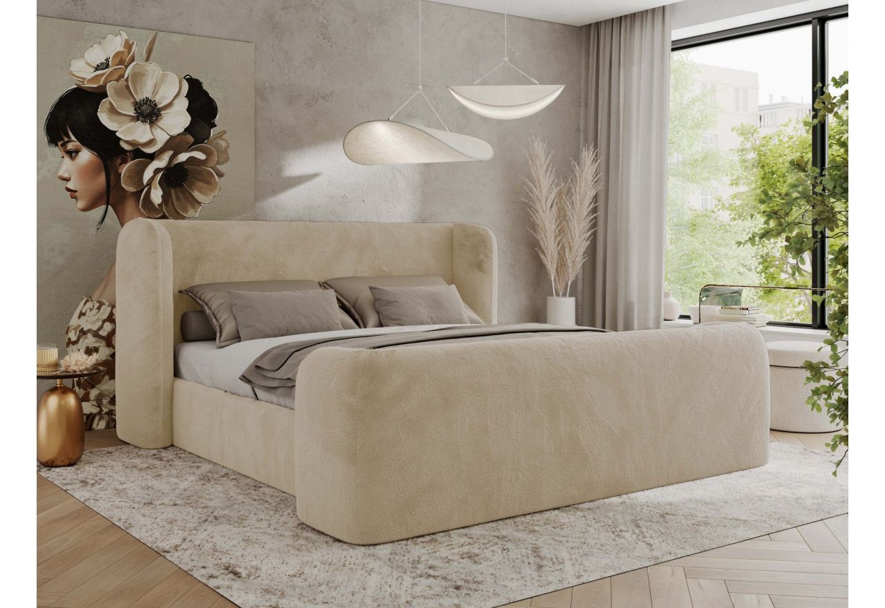 Łóżko tapicerowane EMORA CLASSIC DUO 200x200 - kremowy, plusz