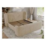 Łóżko tapicerowane EMORA CLASSIC DUO 140x200 - materac piankowy - kremowy, plusz