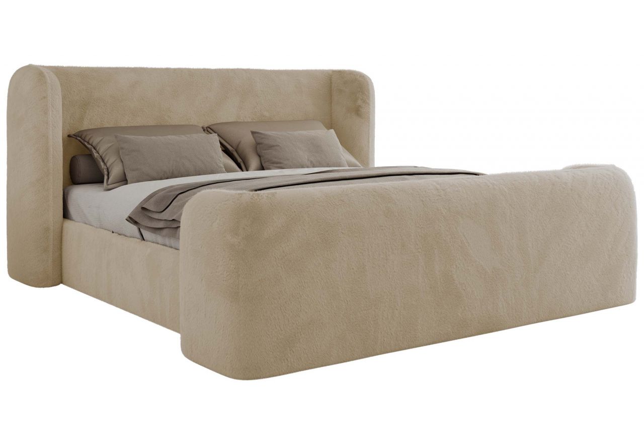 Łóżko tapicerowane EMORA CLASSIC DUO 160x200 - materac piankowy - kremowy, plusz