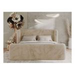 Łóżko tapicerowane EMORA CLASSIC DUO 140x200 - materac pocket - kremowy, plusz