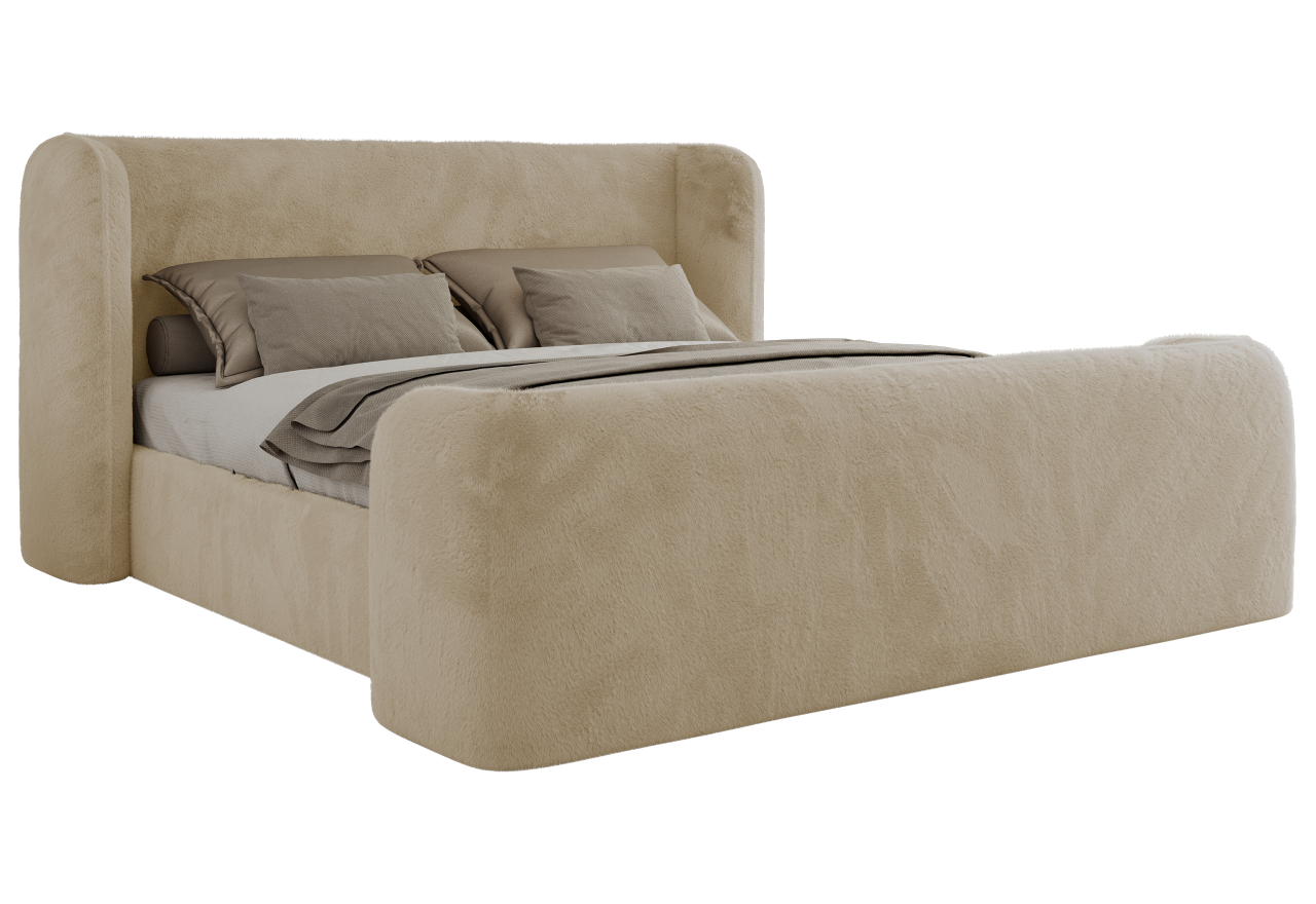 Łóżko tapicerowane EMORA CLASSIC DUO 160x200 - materac pocket - kremowy, plusz