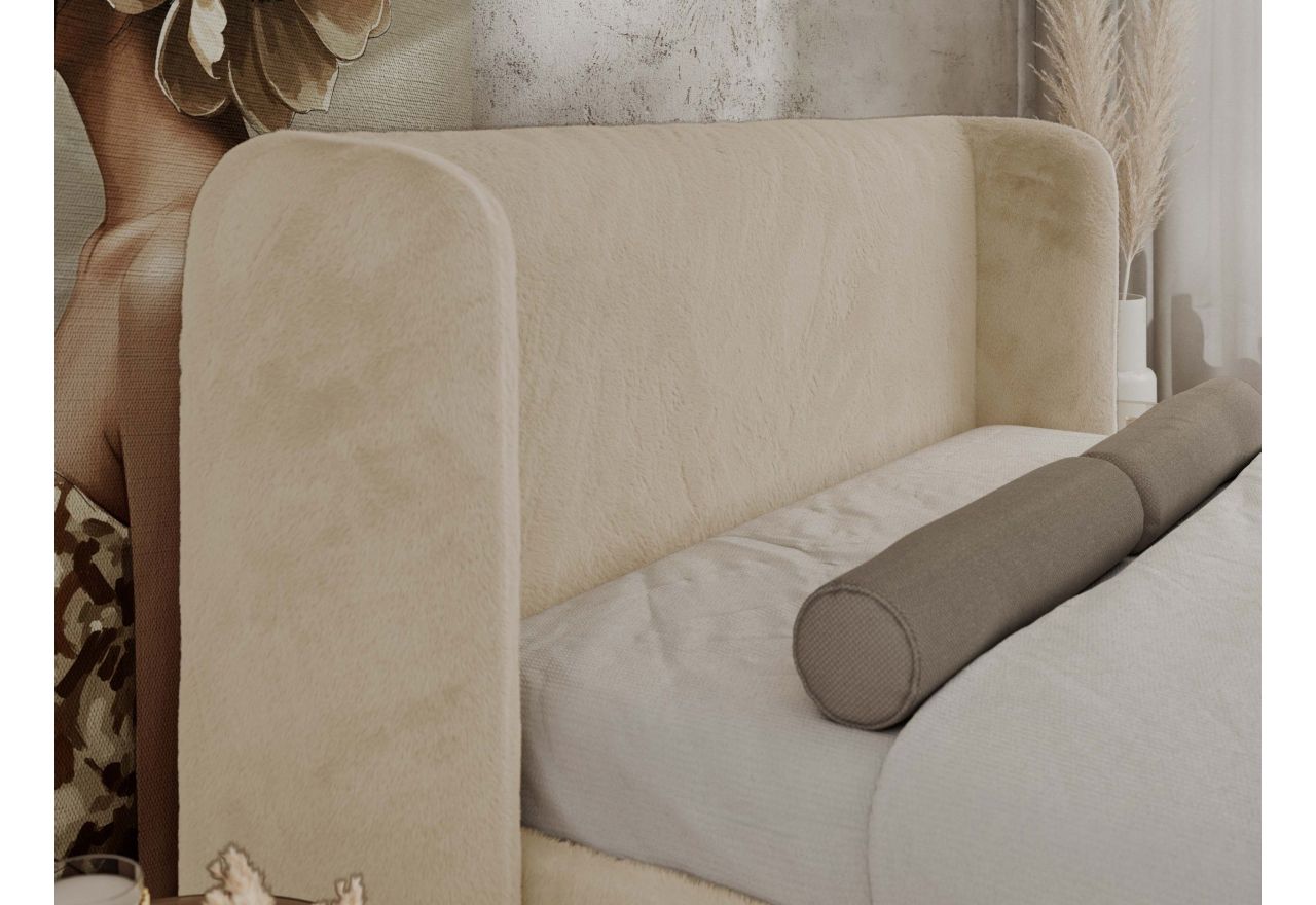 Łóżko tapicerowane EMORA CLASSIC DUO 160x200 - materac pocket - kremowy, plusz