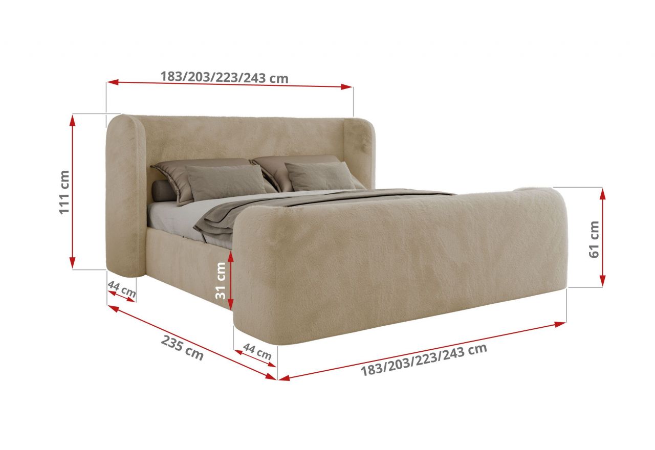 Łóżko tapicerowane EMORA CLASSIC DUO 200x200 - materac pocket - kremowy, plusz