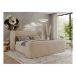 Łóżko tapicerowane EMORA CLASSIC DUO 160x200 - materac multipocket - kremowy, plusz