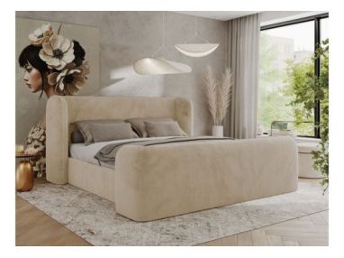 Łóżko tapicerowane EMORA CLASSIC DUO 200x200 - materac multipocket - kremowy, plusz