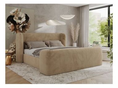 Łóżko tapicerowane EMORA CLASSIC DUO 160x200 - materac piankowy - beżowy, plusz