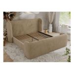 Łóżko tapicerowane EMORA CLASSIC DUO 160x200 - materac piankowy - beżowy, plusz