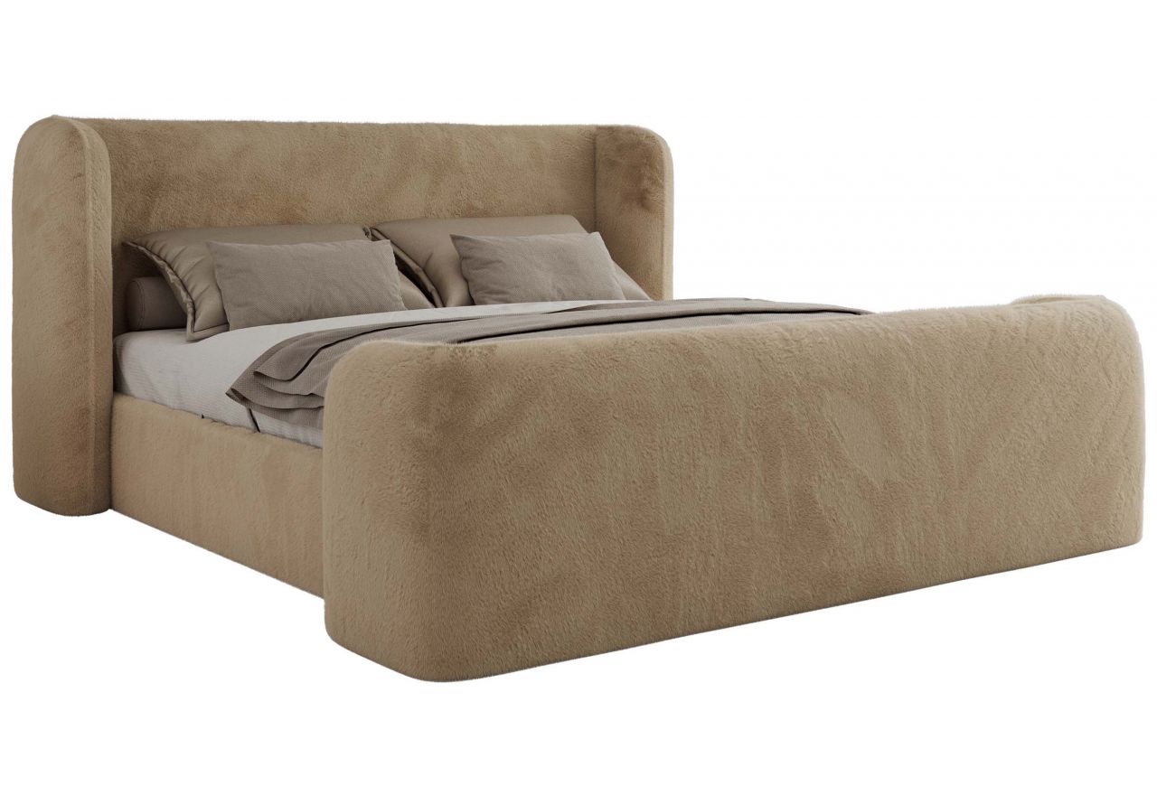 Łóżko tapicerowane EMORA CLASSIC DUO 160x200 - materac piankowy - beżowy, plusz