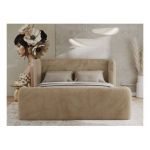 Łóżko tapicerowane EMORA CLASSIC DUO 200x200 - materac piankowy - beżowy, plusz
