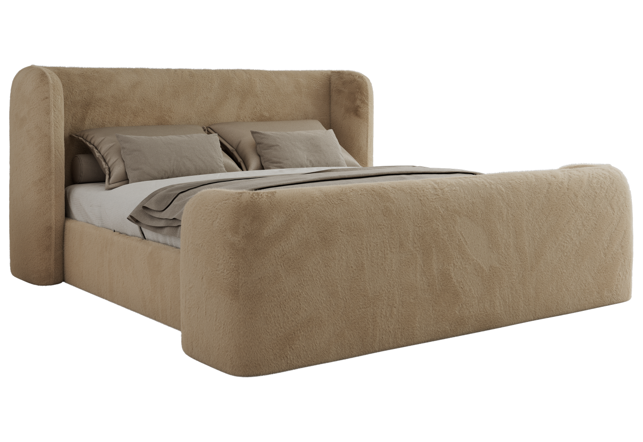 Łóżko tapicerowane EMORA CLASSIC DUO 140x200 - materac pocket - beżowy, plusz