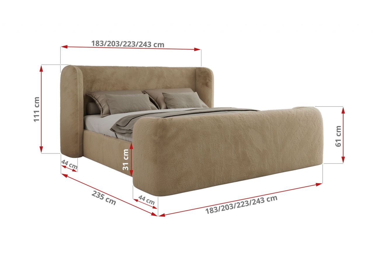 Łóżko tapicerowane EMORA CLASSIC DUO 160x200 - materac pocket - beżowy, plusz