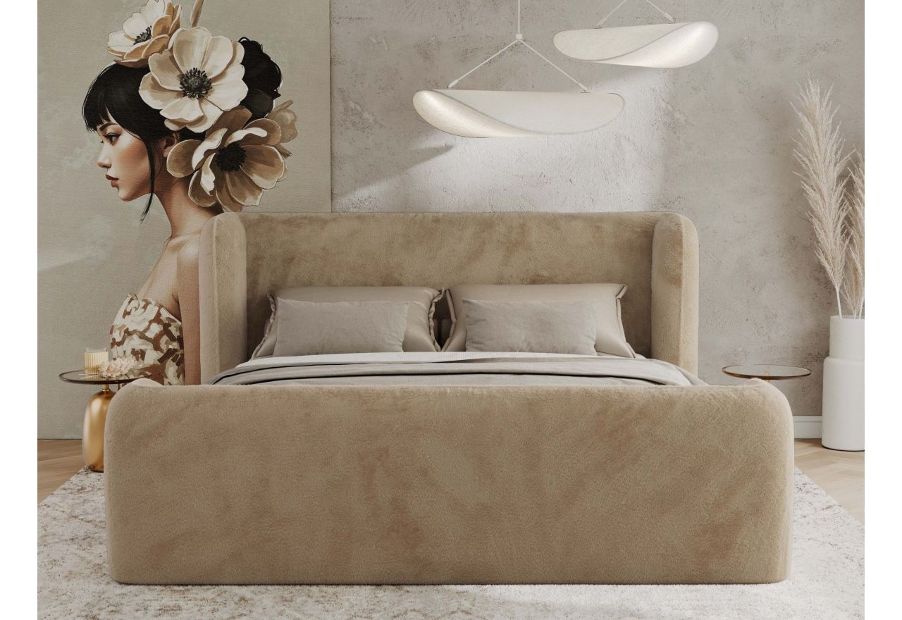 Łóżko tapicerowane EMORA CLASSIC DUO 180x200 - materac pocket - beżowy, plusz