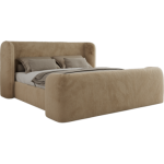 Łóżko tapicerowane EMORA CLASSIC DUO 200x200 - materac pocket - beżowy, plusz