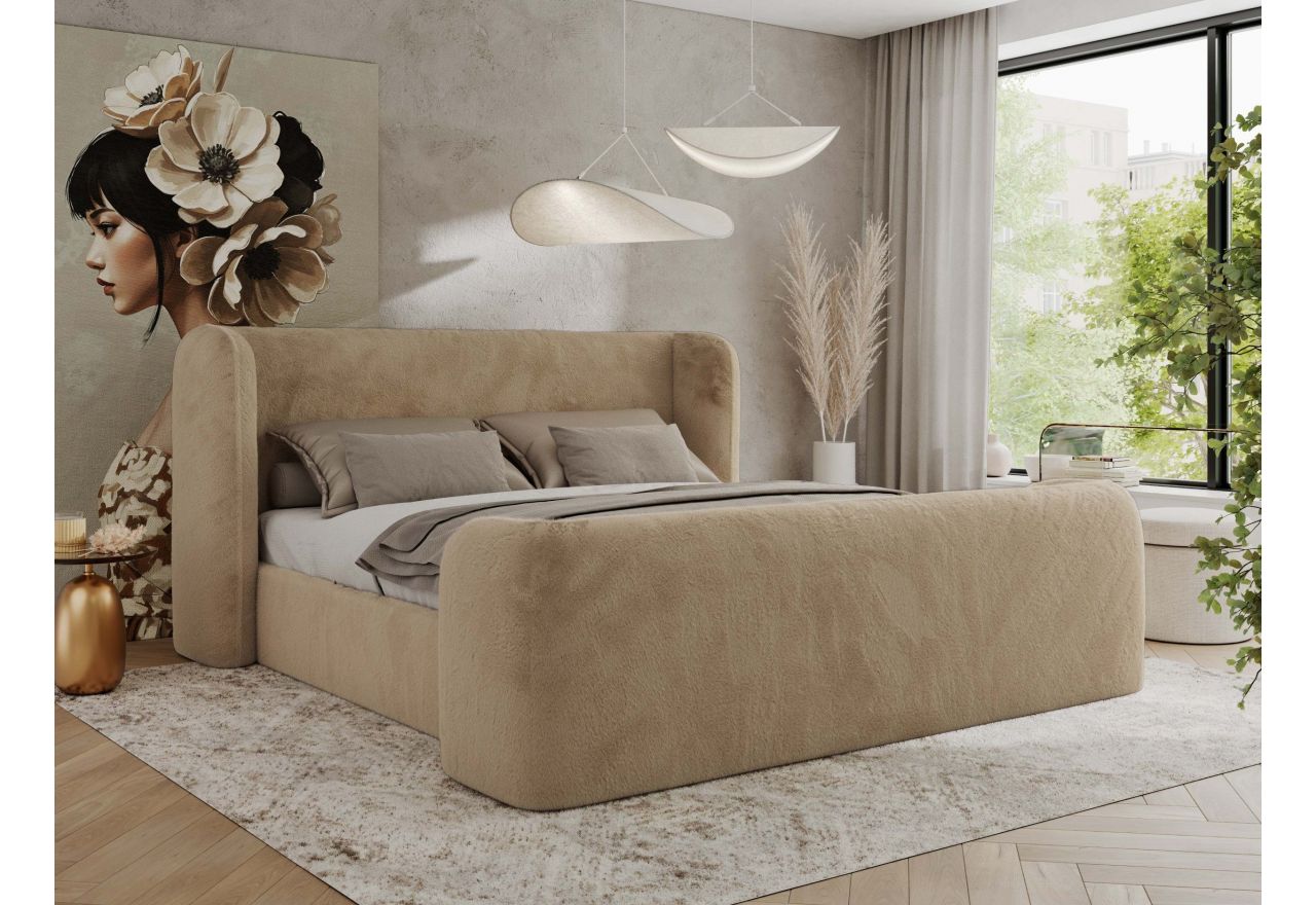 Łóżko tapicerowane EMORA CLASSIC DUO 160x200 - materac multipocket - beżowy, plusz