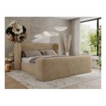 Łóżko tapicerowane EMORA CLASSIC DUO 160x200 - materac multipocket - beżowy, plusz