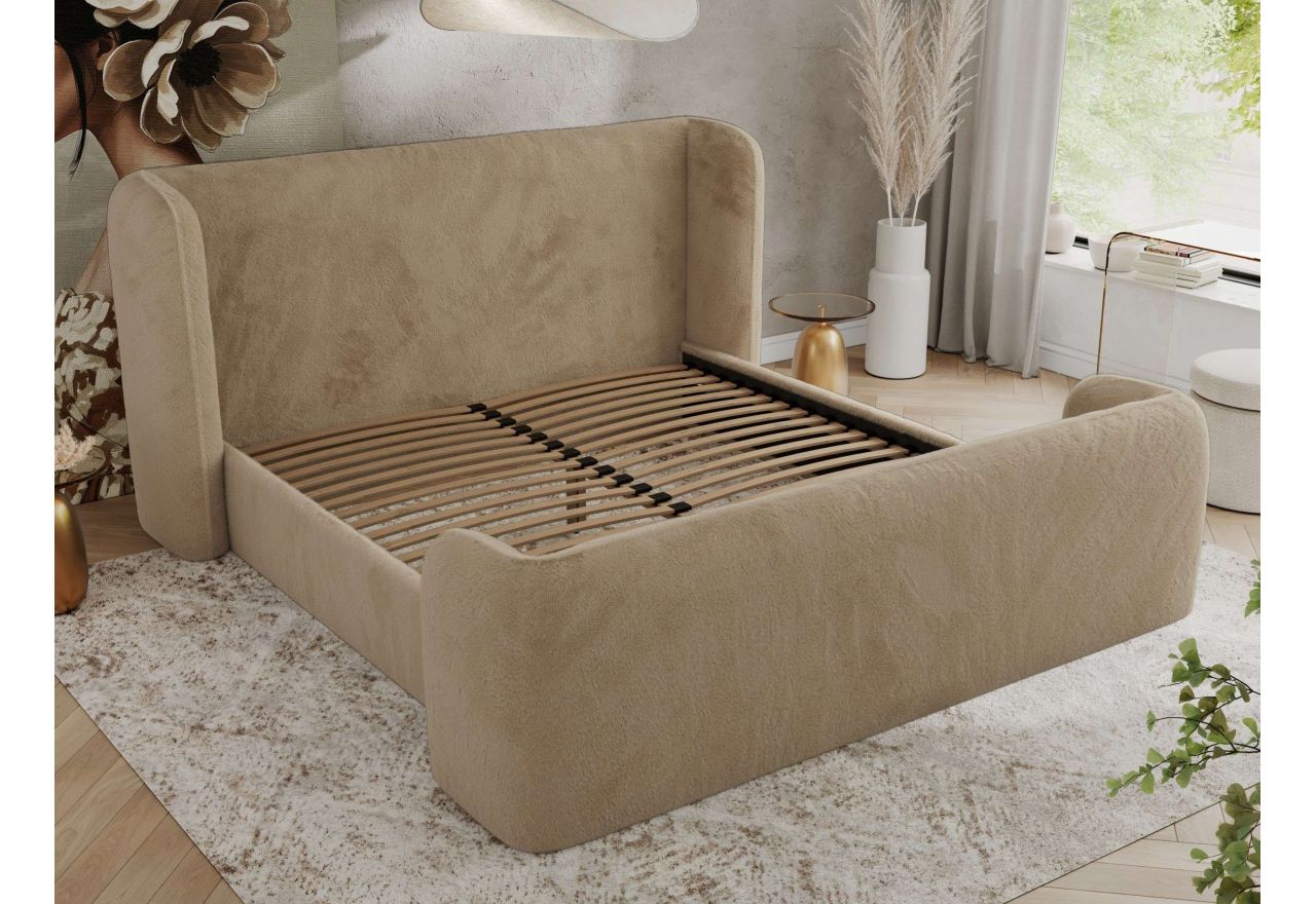 Łóżko tapicerowane EMORA CLASSIC DUO 180x200 - materac multipocket - beżowy, plusz