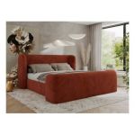 Łóżko tapicerowane EMORA CLASSIC DUO 160x200 - materac piankowy - pomarańczowy, plusz