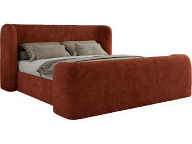 Łóżko tapicerowane EMORA CLASSIC DUO 160x200 - materac piankowy - pomarańczowy, plusz