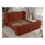 Łóżko tapicerowane EMORA CLASSIC DUO 160x200 - materac piankowy - pomarańczowy, plusz