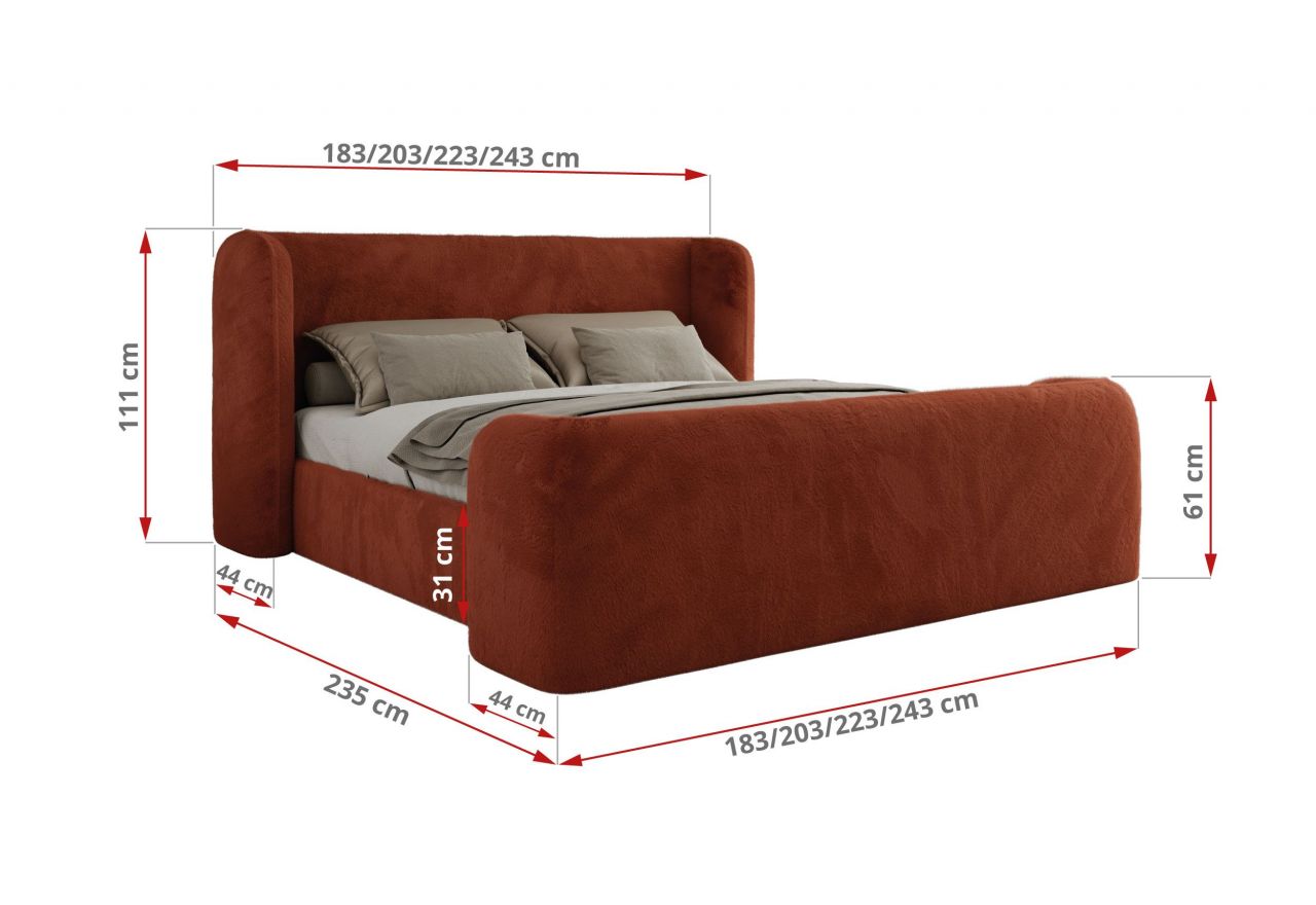 Łóżko tapicerowane EMORA CLASSIC DUO 140x200 - materac pocket - pomarańczowy, plusz