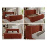 Łóżko tapicerowane EMORA CLASSIC DUO 160x200 - materac pocket - pomarańczowy, plusz
