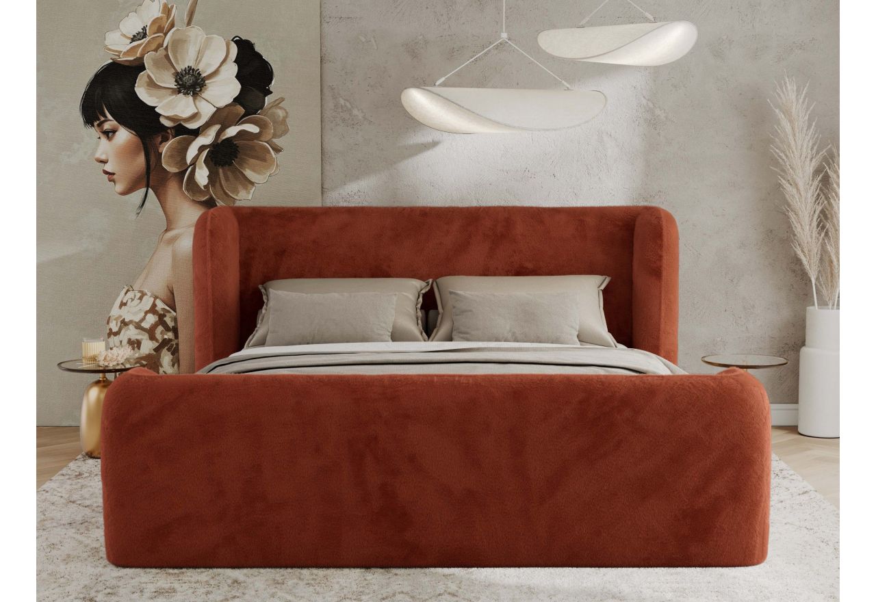 Łóżko tapicerowane EMORA CLASSIC DUO 180x200 - materac pocket - pomarańczowy, plusz