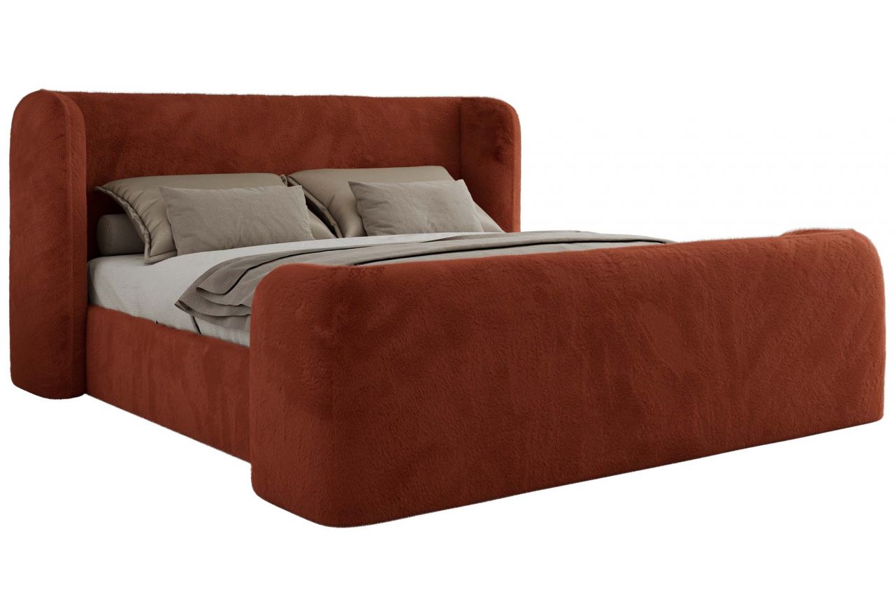 Łóżko tapicerowane EMORA CLASSIC DUO 180x200 - materac pocket - pomarańczowy, plusz