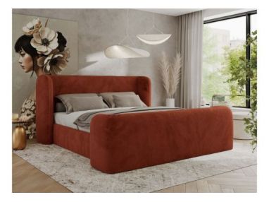 Łóżko tapicerowane EMORA CLASSIC DUO 180x200 - materac multipocket - pomarańczowy, plusz