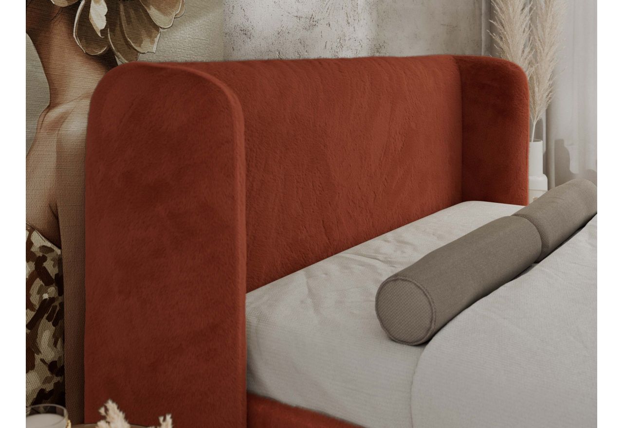 Łóżko tapicerowane EMORA CLASSIC DUO 200x200 - materac multipocket - pomarańczowy, plusz