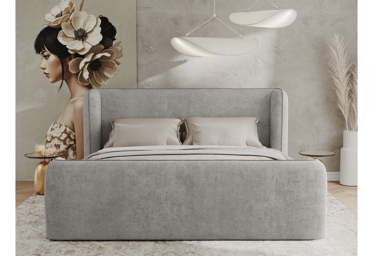 Łóżko tapicerowane EMORA CLASSIC DUO 180x200 - materac piankowy - jasnoszary, struktura