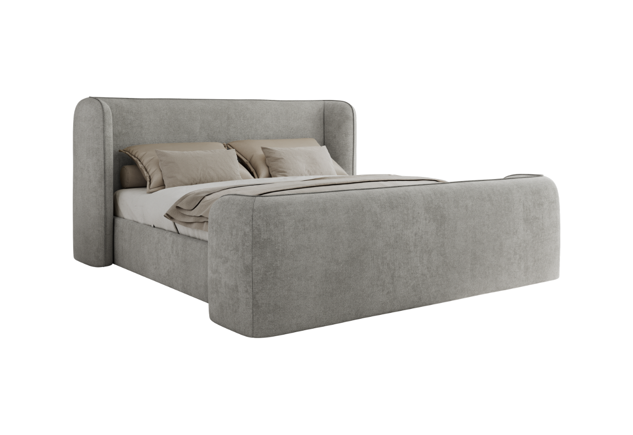 Łóżko tapicerowane EMORA CLASSIC DUO 160x200 - materac pocket - jasnoszary, struktura
