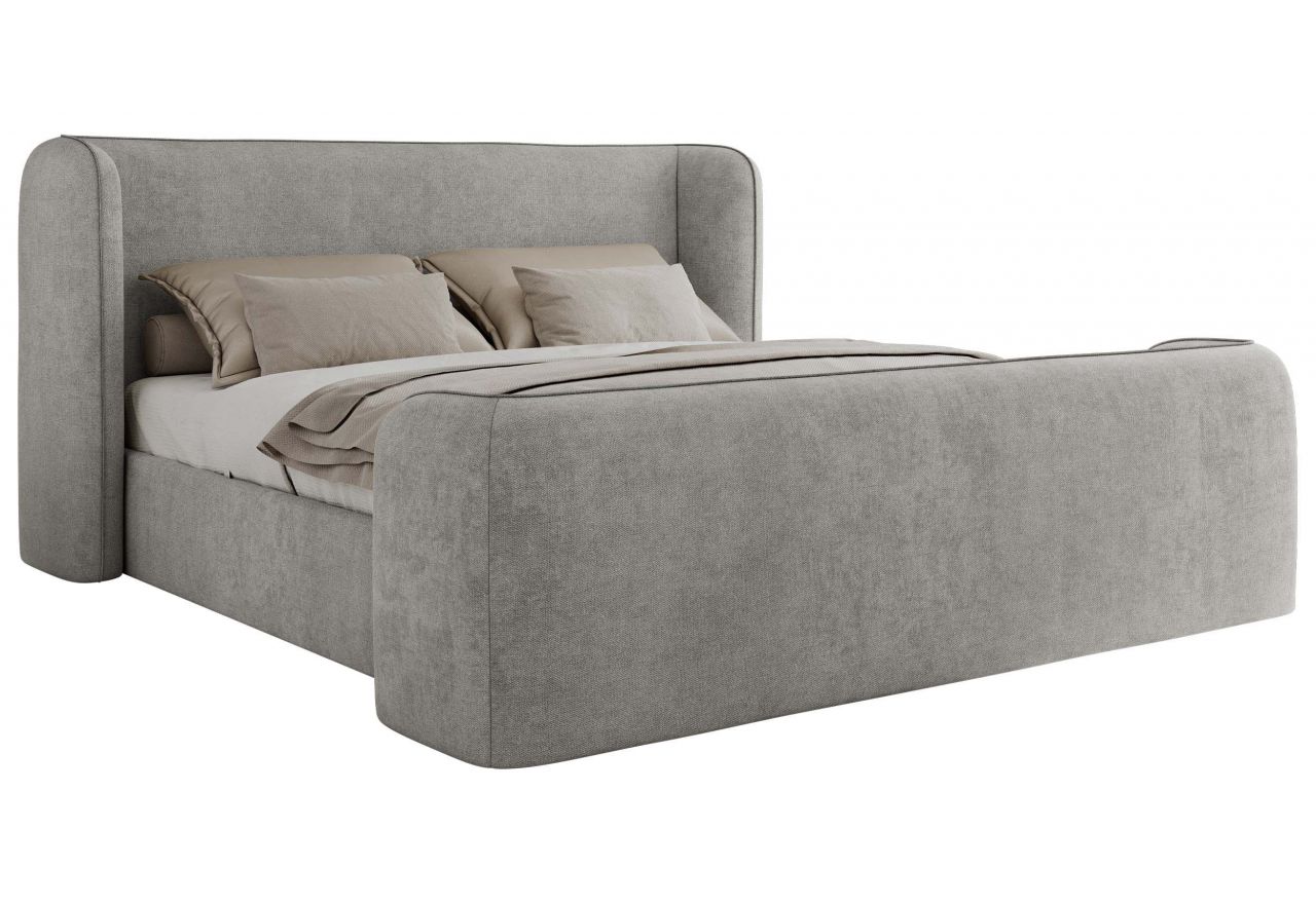 Łóżko tapicerowane EMORA CLASSIC DUO 160x200 - materac pocket - jasnoszary, struktura