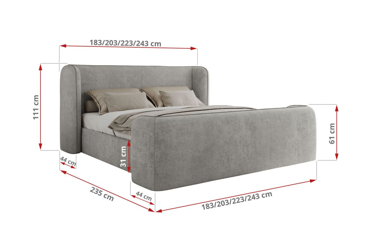 Łóżko tapicerowane EMORA CLASSIC DUO 140x200 - materac multipocket - jasnoszary, struktura