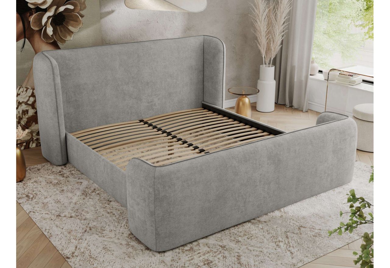 Łóżko tapicerowane EMORA CLASSIC DUO 160x200 - materac multipocket - jasnoszary, struktura